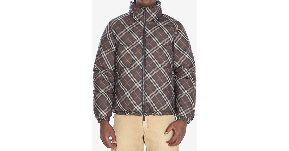 Burberry Reversible Check Puffer Jacket in Gray for Men | Lyst