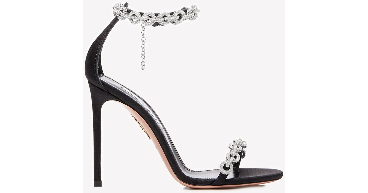 Aquazzura Leather Love Link 105 Crystal Embellished Sandals in Black | Lyst