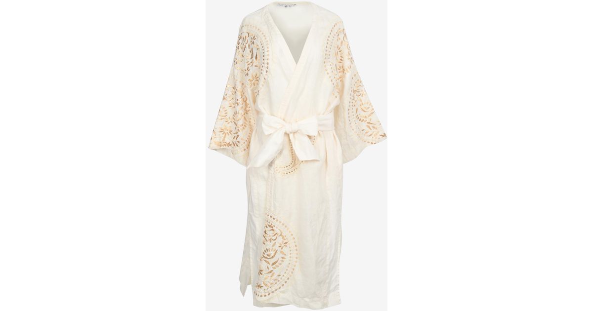Greek Archaic Kori Floral Embroidered Kimono in Natural | Lyst UK