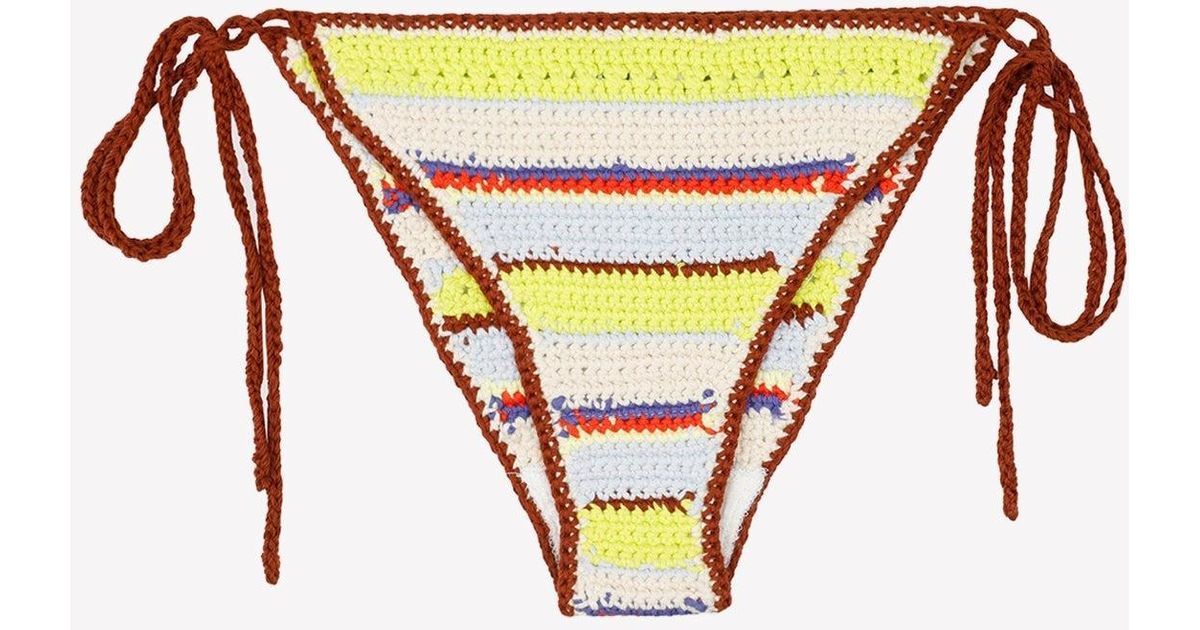 Ganni Cotton Crochet Knit Bikini Bottom Lyst Canada