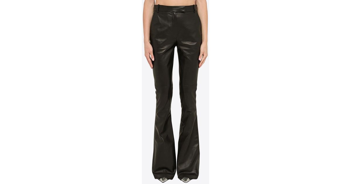 The Attico Flared Leather Pants in Black | Lyst