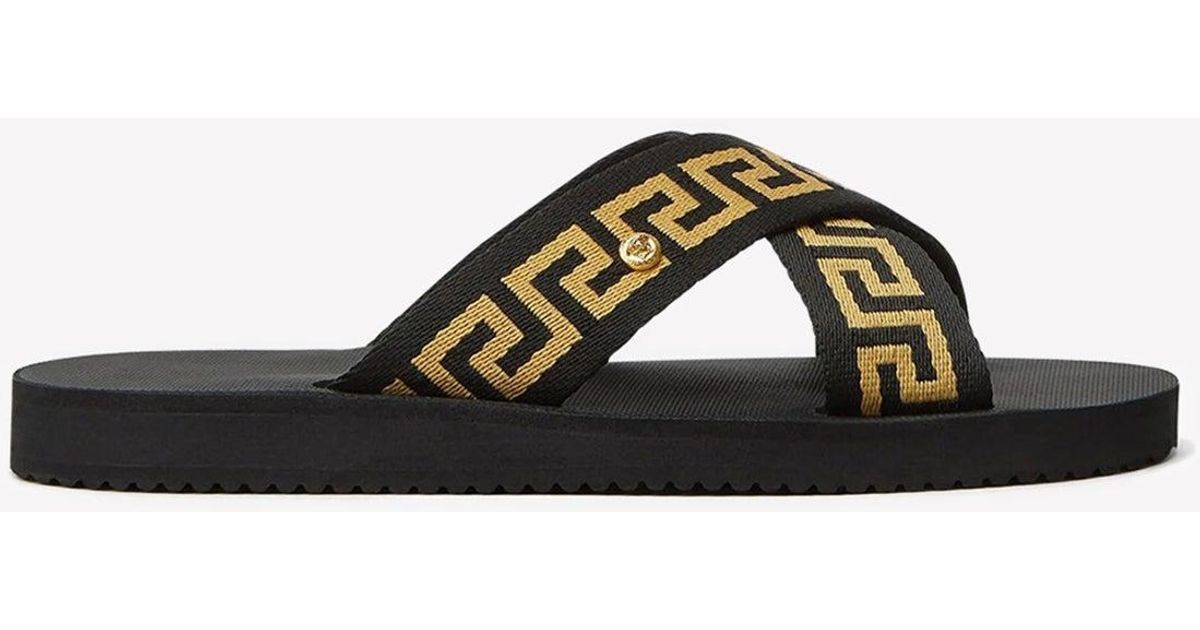 Versace Synthetic Nastro Greca Crisscross Sandals in Black for Men | Lyst