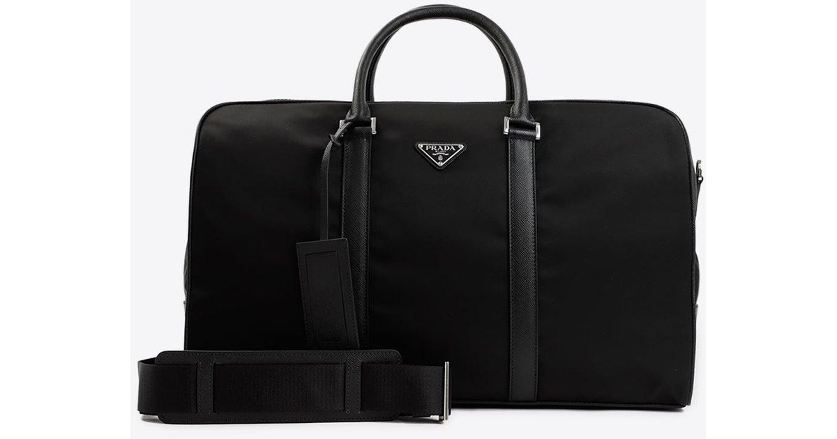 Prada ReNylon And Saffiano Leather Duffle Bag in Black for Men Lyst