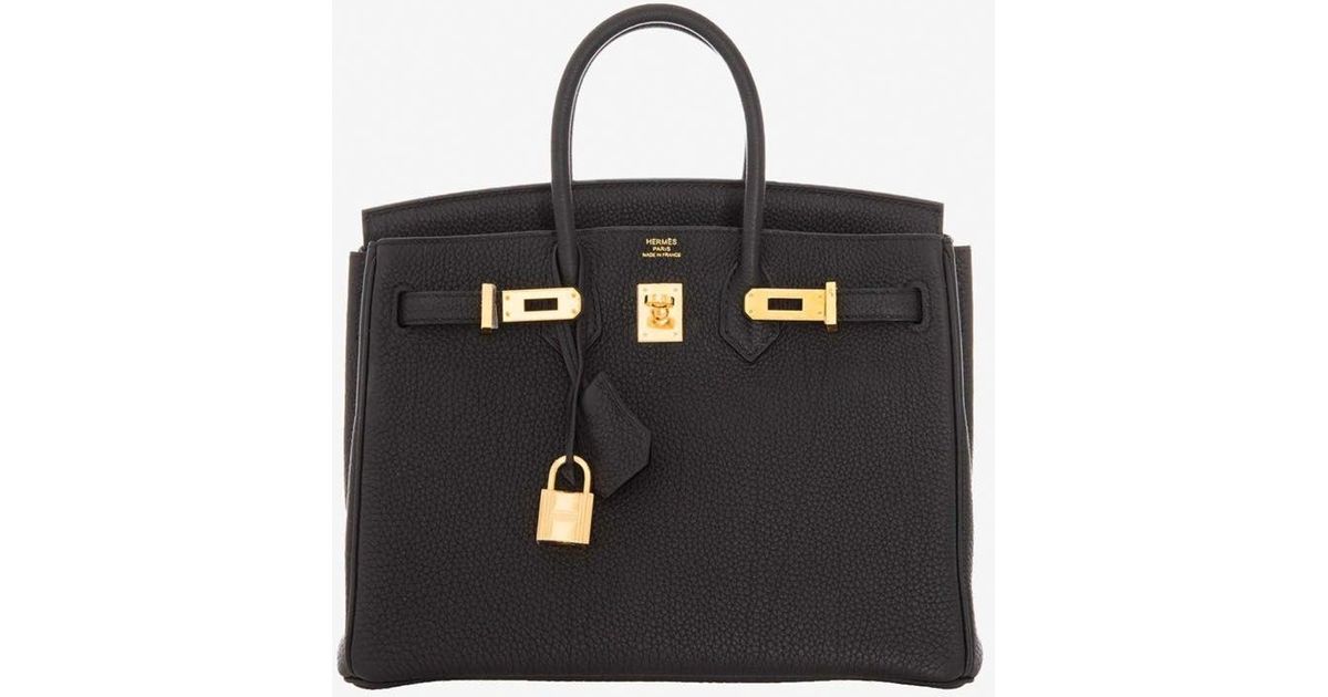 Hermès Leather Birkin 25 Top Handle Bag In Black Togo With Gold