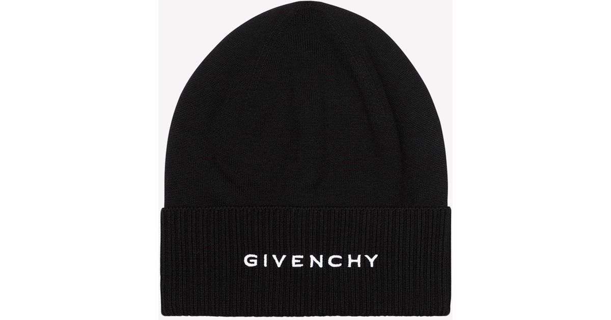 Givenchy Logo Embroidered Wool Beanie in Black | Lyst