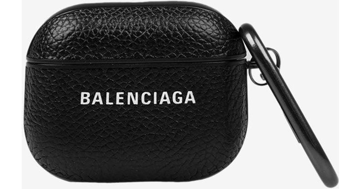 Balenciaga Logo Print Airpods Case In Grained Leather in Black for Men ...