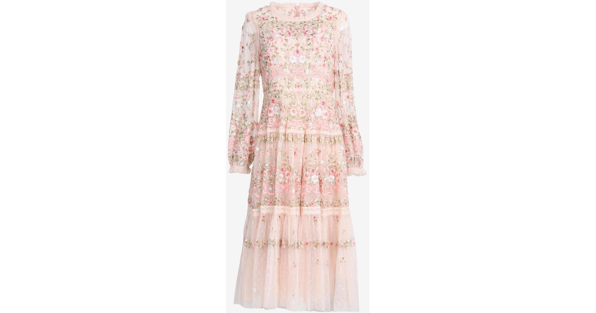 Needle & Thread Ribbon Bouquet Embroidered Midaxi Dress in Pink | Lyst