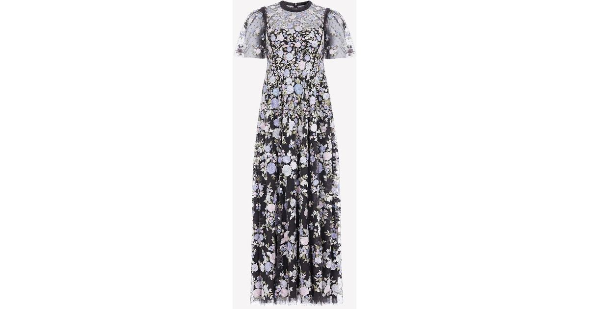 Needle & Thread Rose Dream Floral Embroidered Gown in Black | Lyst UK