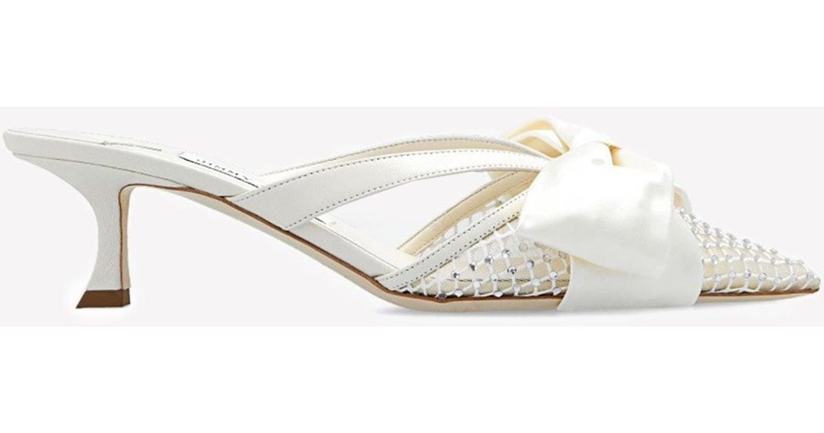 Jimmy Choo Flaca 50 Crystal Mesh Mules With Satin Bows in