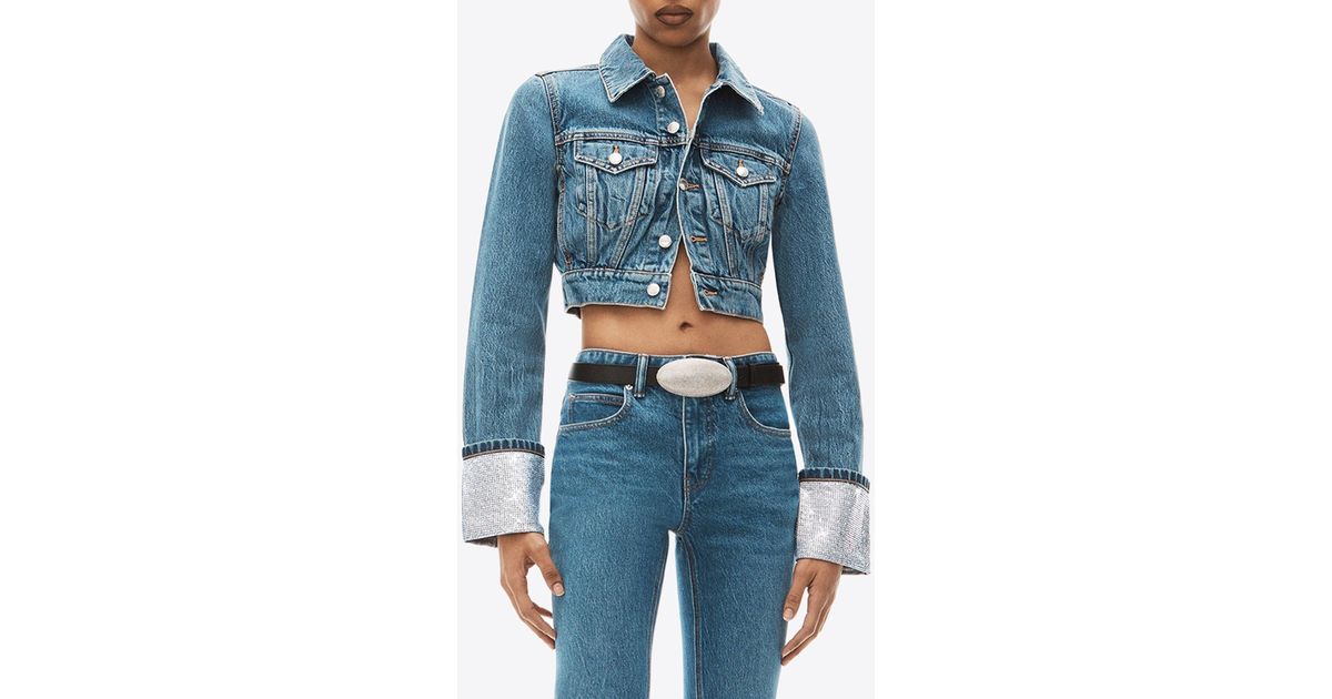 Alexander Wang Crystal Cuff Cropped Denim Jacket in Blue Lyst Canada
