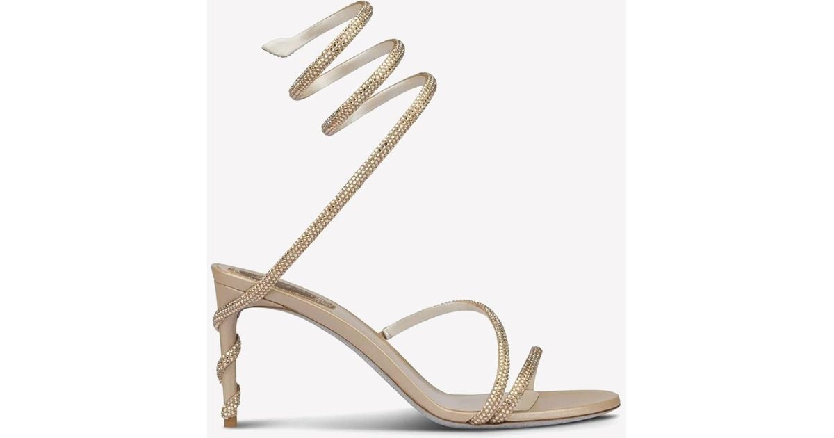 Rene Caovilla Margot 80 Crystal-embellished Sandals in Natural | Lyst