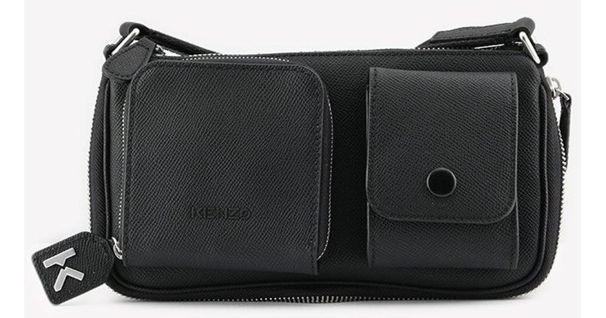 KENZO Leather Small Kompact Crossbody Bag in Black Lyst