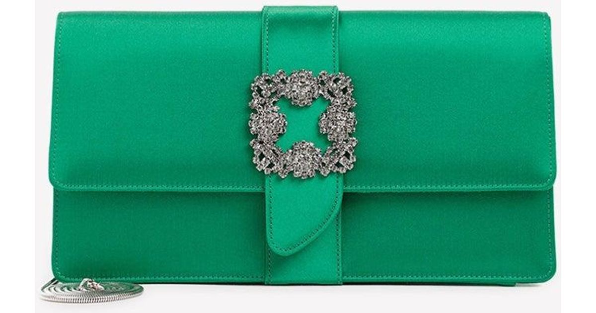 Manolo Blahnik Capri Clutch Bag In Satin in Green | Lyst UK