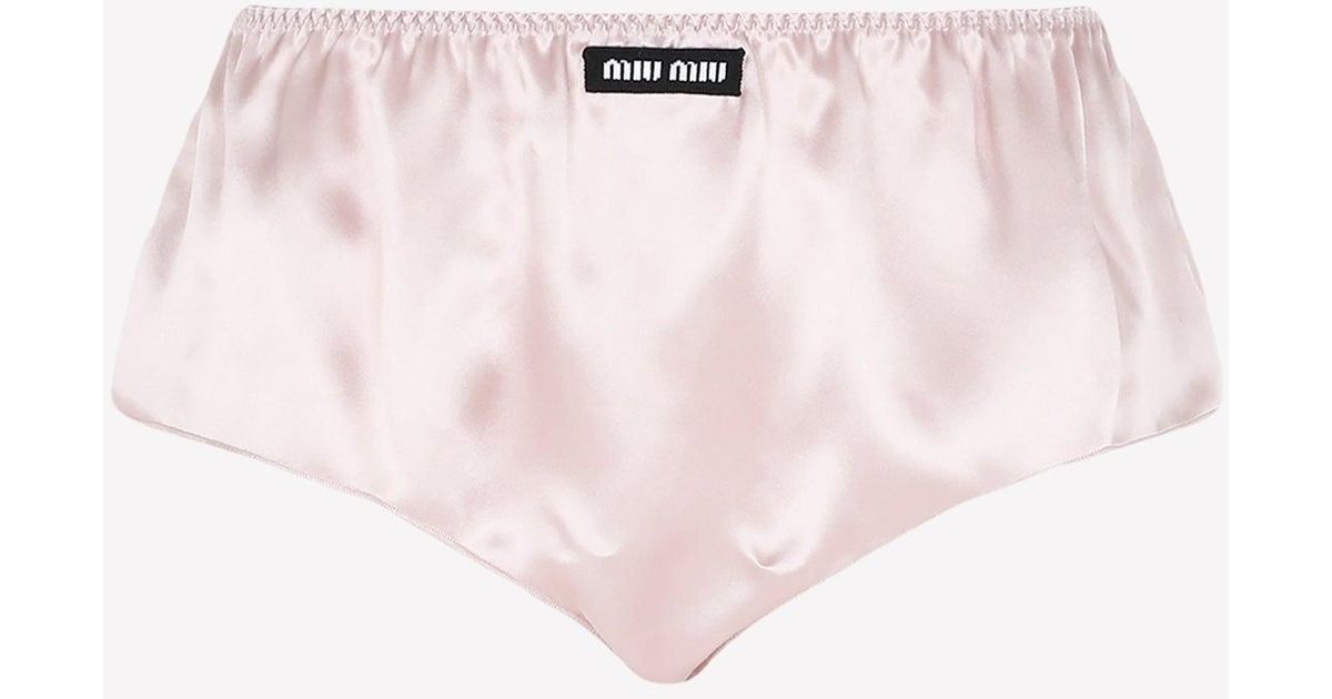 Miu Miu Logo Satin Panties in Pink Lyst UK