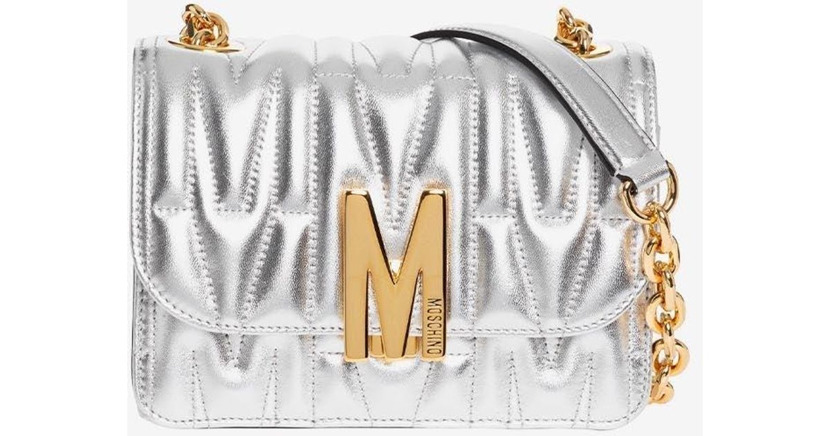 Moschino M Logo Crossbody Bag In Leather in White Lyst
