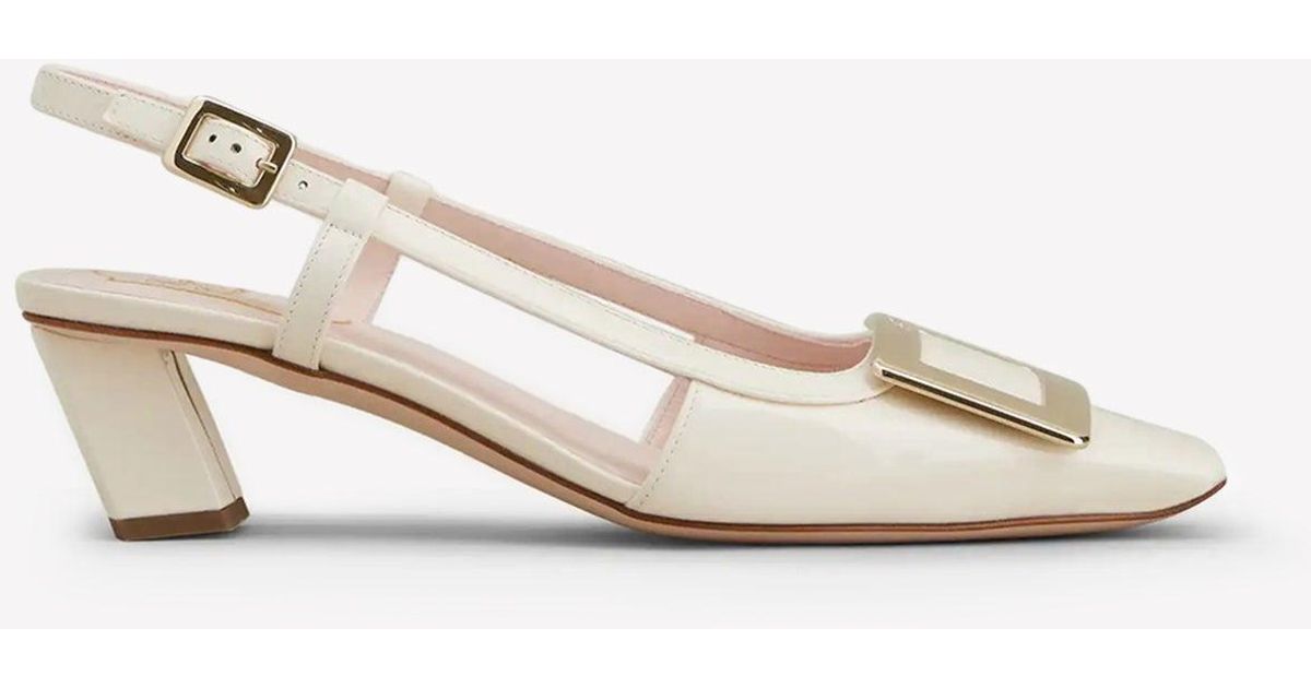 Roger Vivier Belle Vivier 45 Metal Buckle Slingback Pumps In Patent Leather in White | Lyst UK