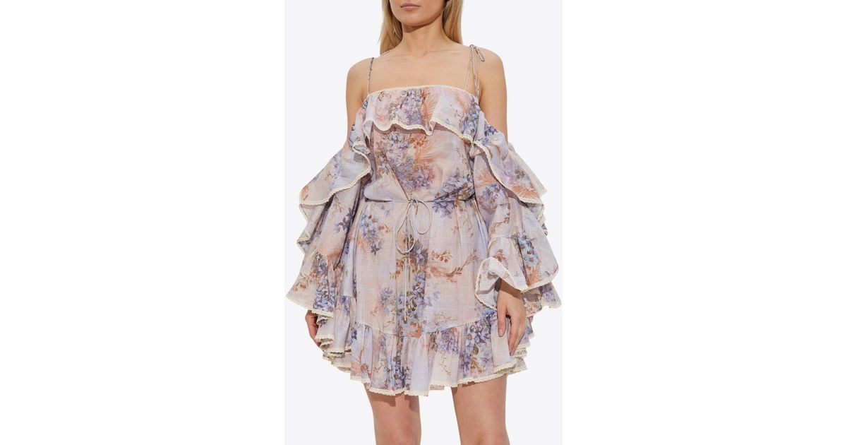 pink and blue floral zimmermann dress Zimmermann Acacia Scallop Mini Dress Pink Floral  blueandcream