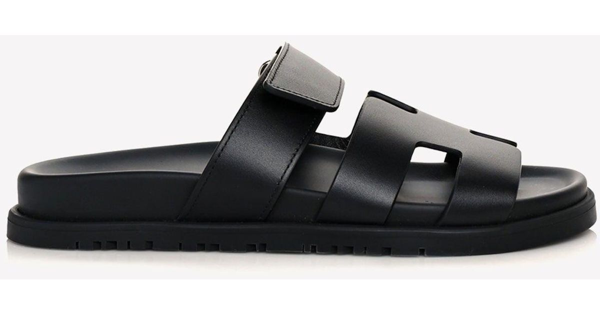 Hermès Leather Chypre Sandals In Calfskin in Black for Men | Lyst UK