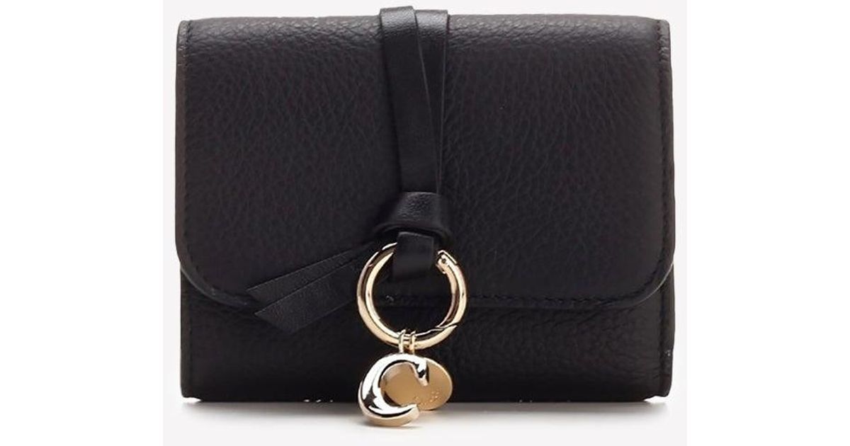 Chloé Alphabet Tri-fold Compact Wallet With Grained Leather in Black ...