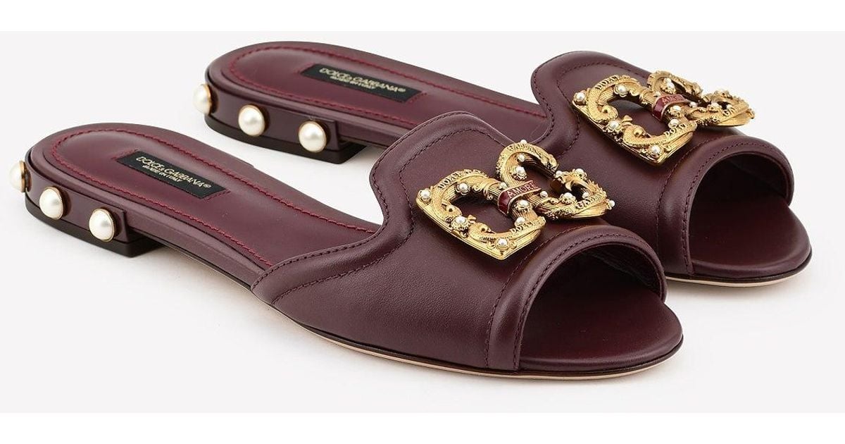 Dolce & Gabbana Bianca Dg Amore Logo Slides In Nappa Leather