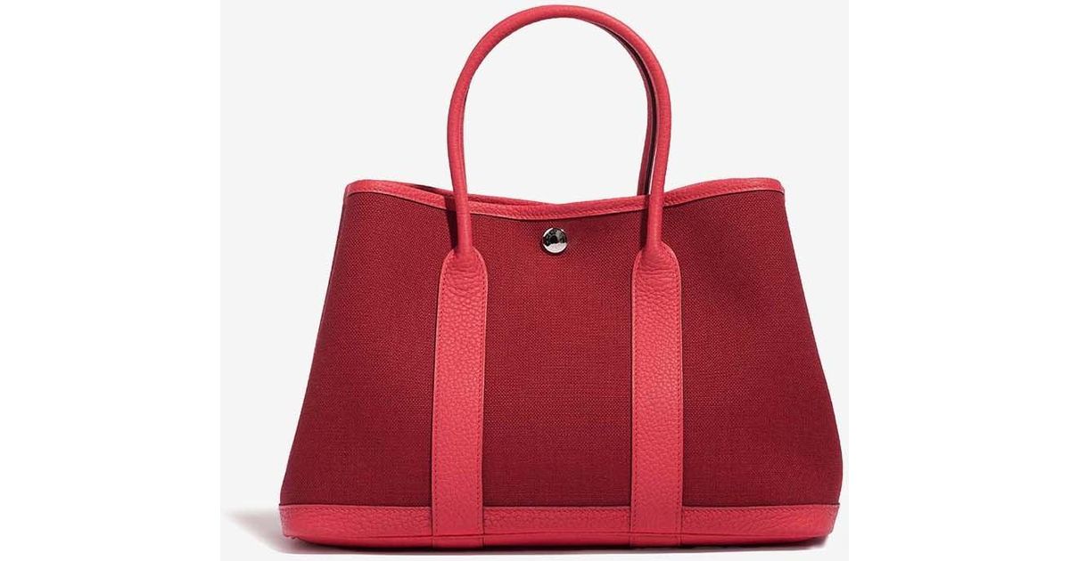 Hermès Garden Party 30 In Rouge Grenat Toile And Bougainvillea Negonda With  Palladium Hardware in Red