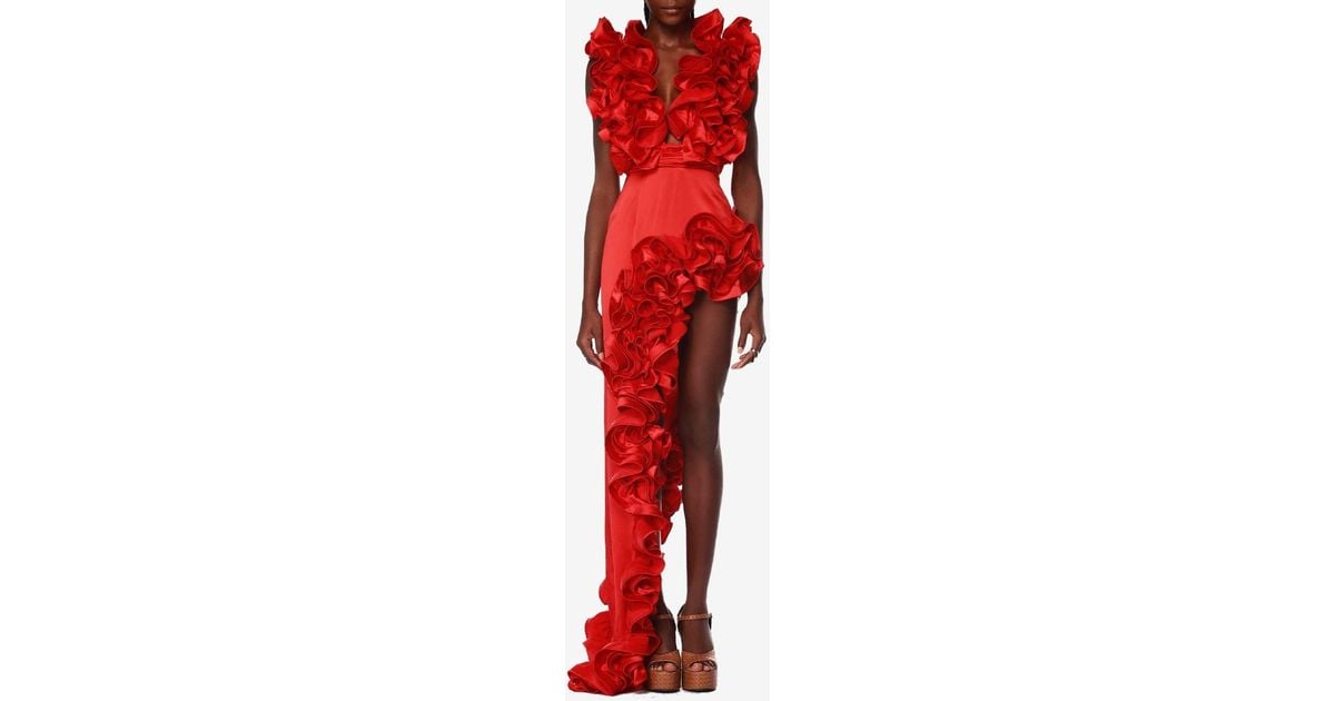 red bronx and banco dress Bronx Banco Geisha V-Neck Gown in Red