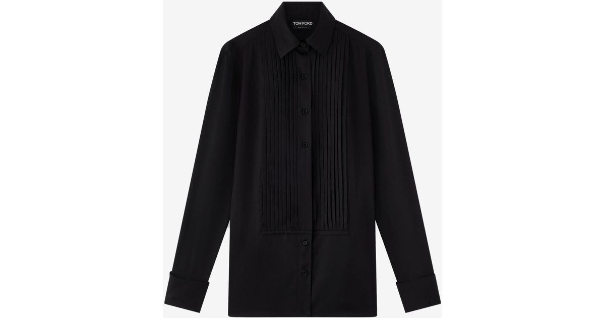 Tom Ford Plastron Pleated Shirt In Lyocell And Silk in Black | Lyst UK