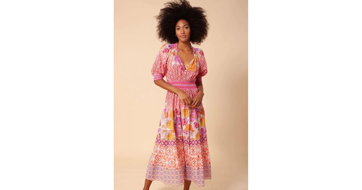 Hale Bob Reina Cotton Voile Midi Dress in Pink | Lyst