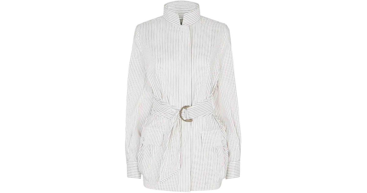 ブルゾン Fendi White Striped Cotton And Silk Blouson Fendi Striped Cotton And Silk Blouson in White | Lyst