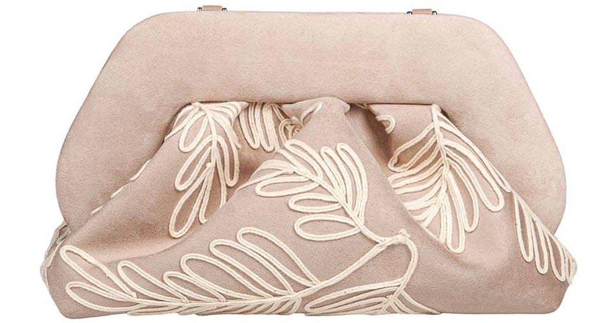 THEMOIRÈ Bios Medium Suede Clutch With Embroidery in Natural | Lyst UK