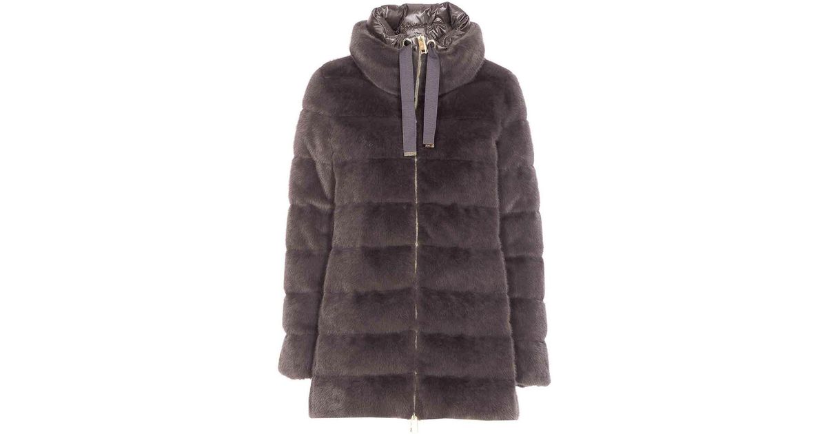 Herno A-Shape Faux Fur Down Jacket in Brown | Lyst UK