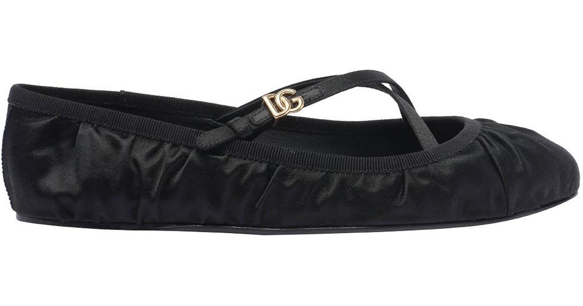 フラットシューズ Dolce&Gabbana DG LOGO SATIN BALLETS Dolce & Gabbana Dg Logo Satin Ballets in Black | Lyst
