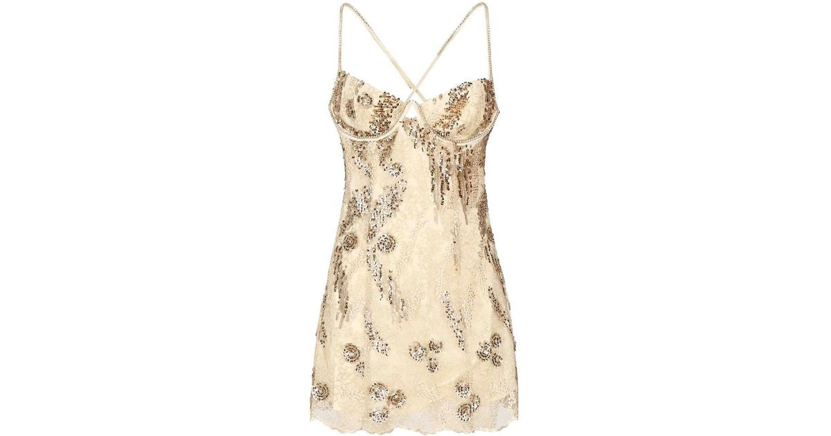 For Love & Lemons Opal Sequinned Mini Dress in Natural | Lyst