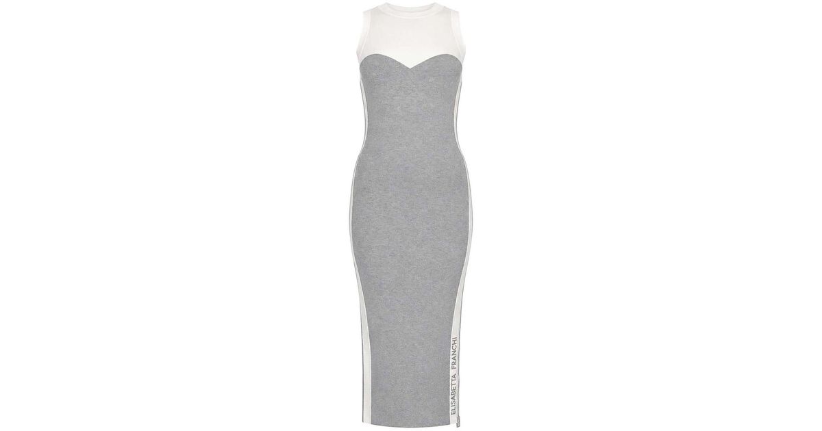 Line Cs Shape Elisabetta Franchi Midi Dress in Grey | Lyst UK