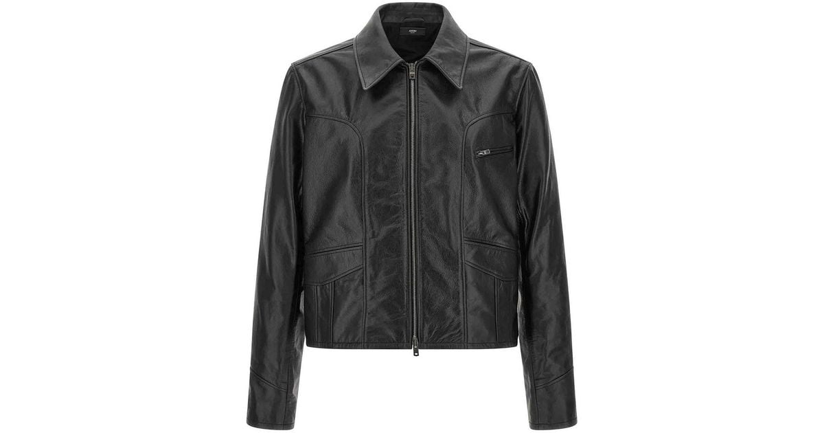 Amiri Zip-Front Leather Jacket in Black for Men | Lyst UK