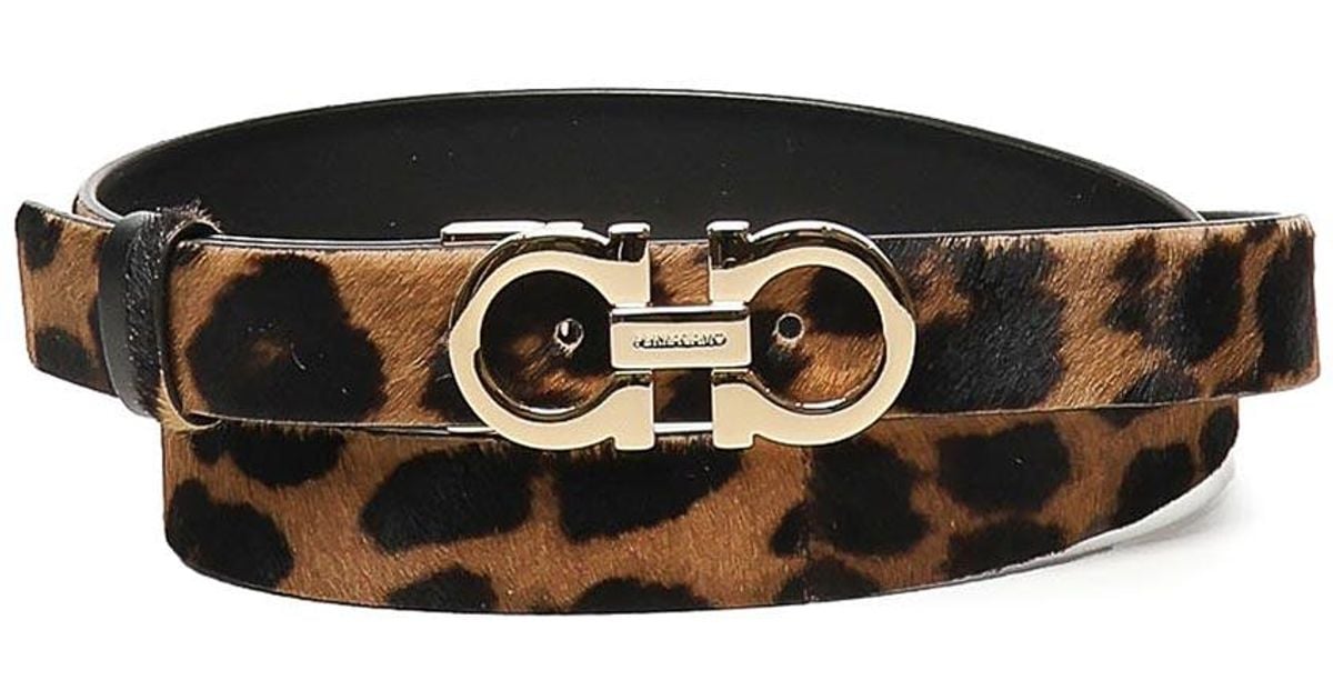 Ferragamo Animal Print Gancini Belt in Black | Lyst