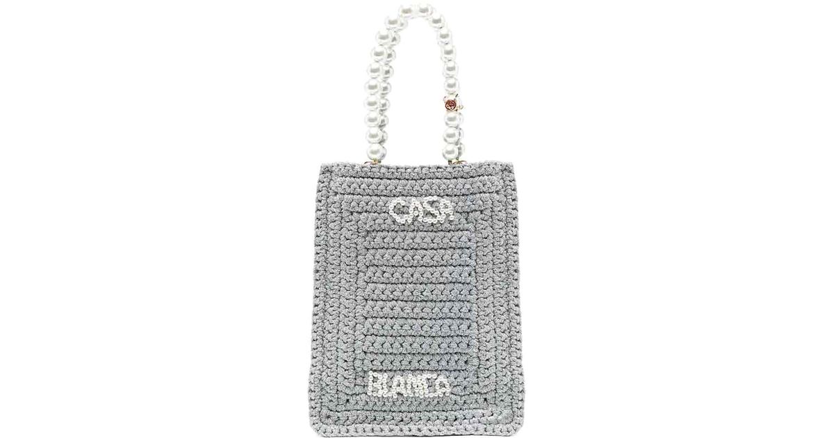 トートバッグ Casablanca PEARL MINI CROCHET SHOPPING BAG CASABLANCA Pearl Mini Crochet Shopping Bag in White | Lyst
