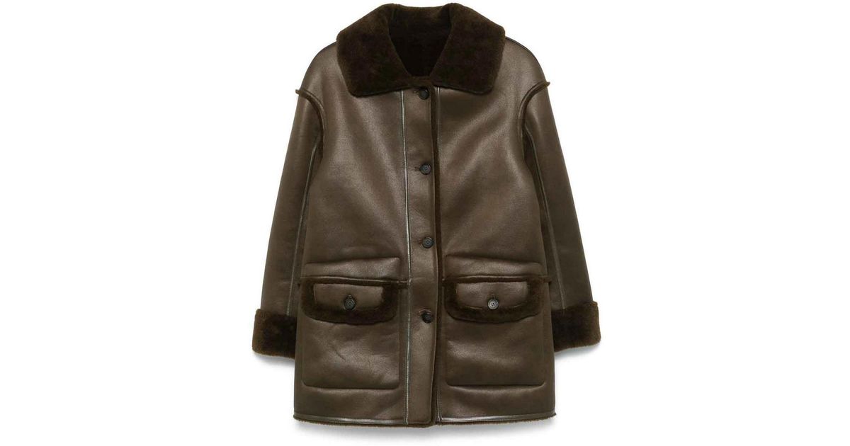 Urbancode Vegan Leather Sheepskin Jacket in Brown | Lyst