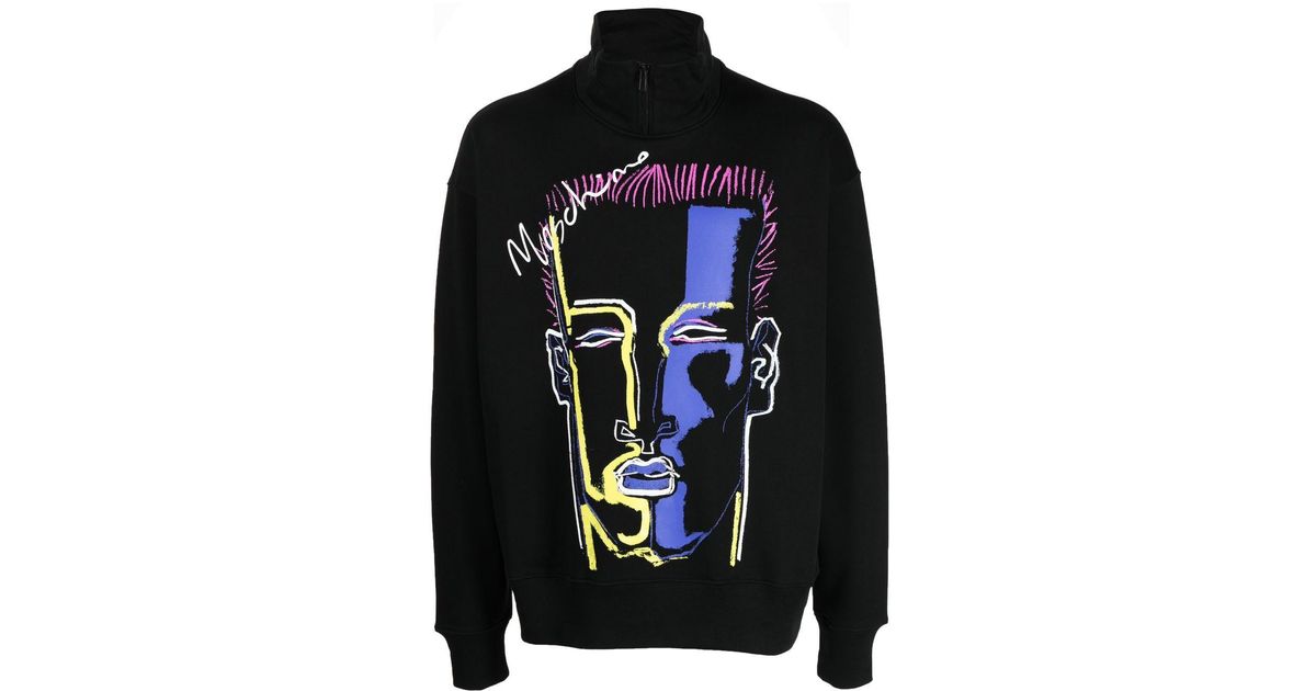 Moschino Graphic-print Half-zip Jumper in Black for Men | Lyst