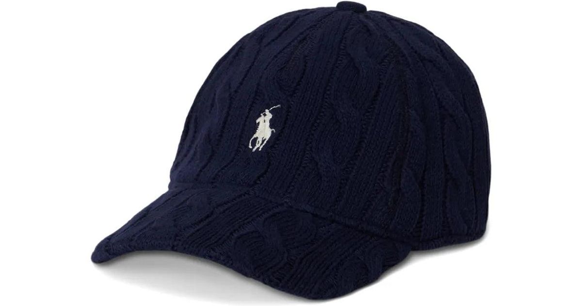 Polo Ralph Lauren Cable-Knit Logo-Detail Cap in Blue for Men | Lyst