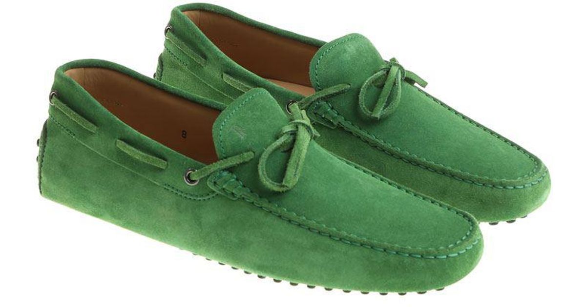 green suede loafers