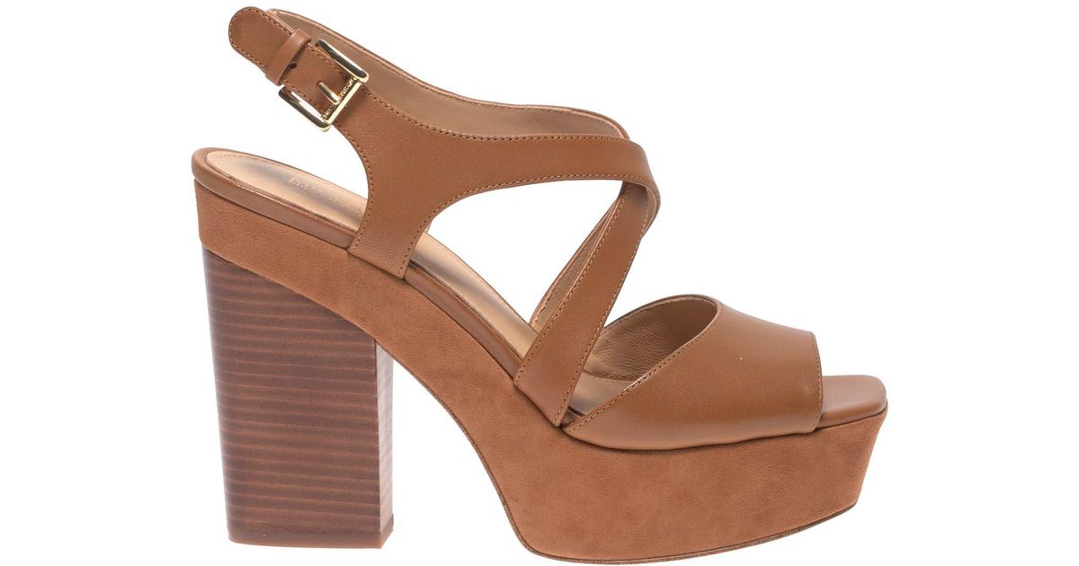 Michael Kors Abbott Brown Leather Heeled Sandals - Save 3% - Lyst