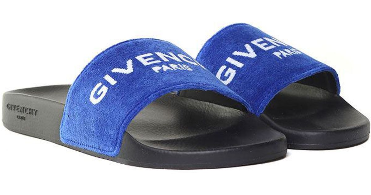 Givenchy Blue Velvet Slides With Logo 