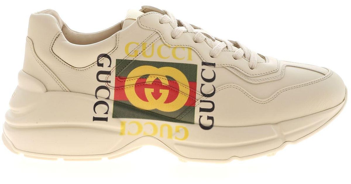 Gucci Leather Rhyton Sneakers With Gg Logo in White for Men - Lyst