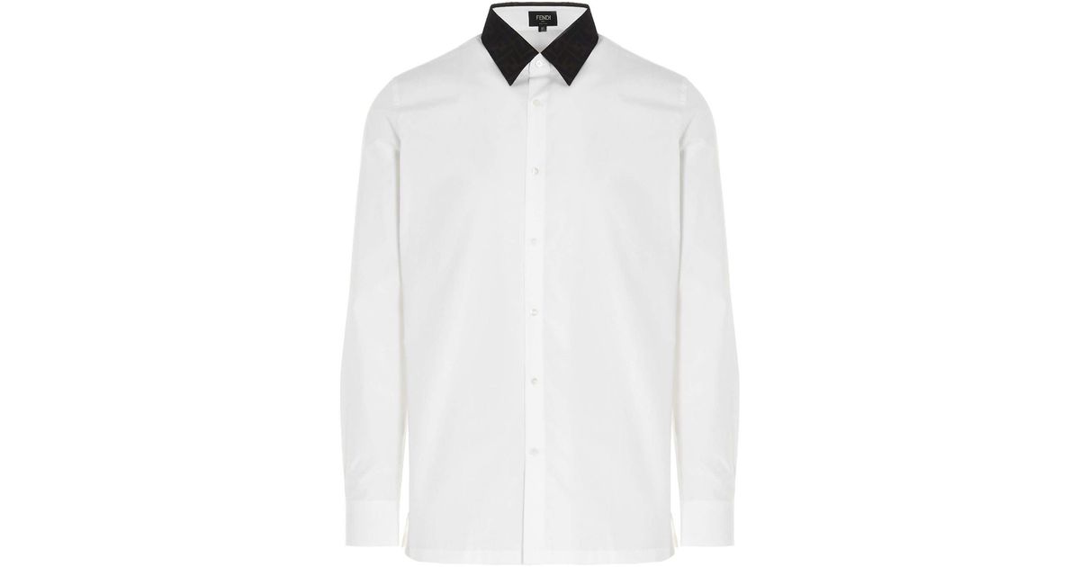 Fendi Cotton Ff Collar Shirt in White for Men - Lyst