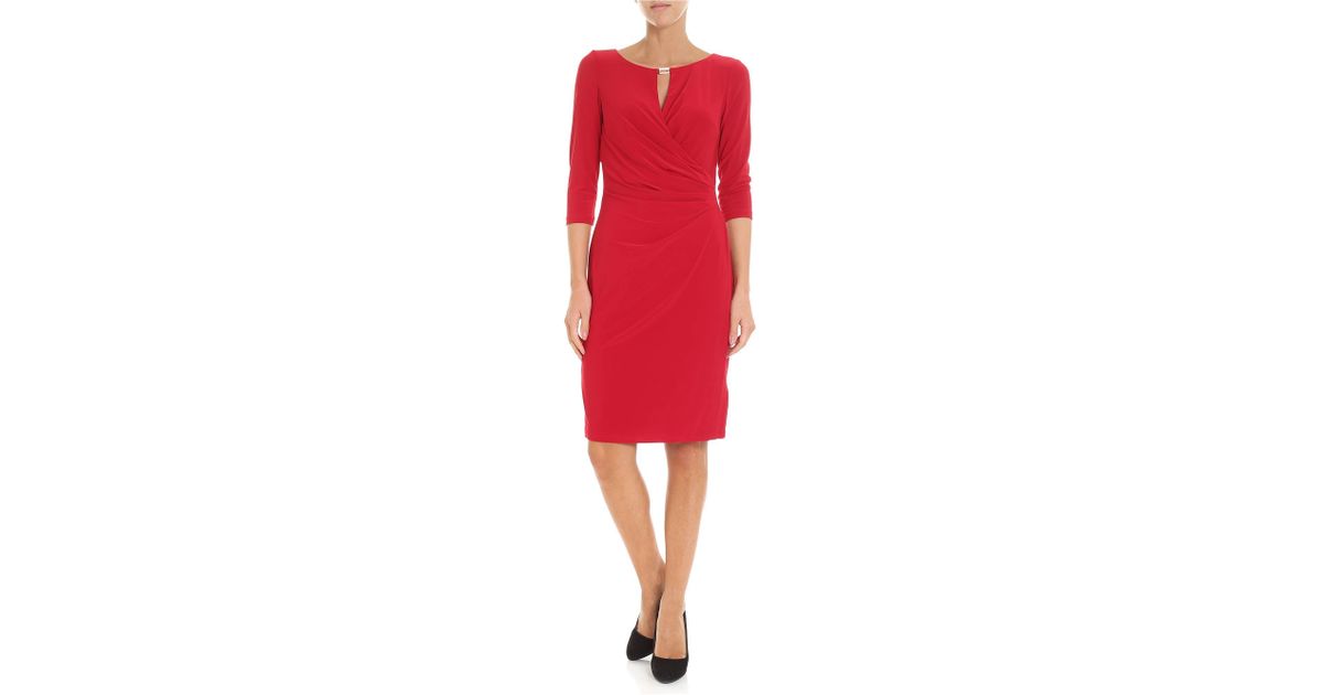 Lauren by Ralph Lauren Synthetic Red "kelby" Dress With Drapery - Lyst