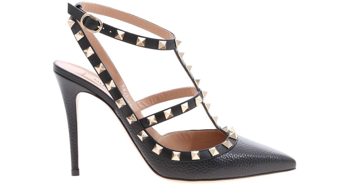 Valentino Leather Rockstud Pumps In Black With Gold Studs - Lyst