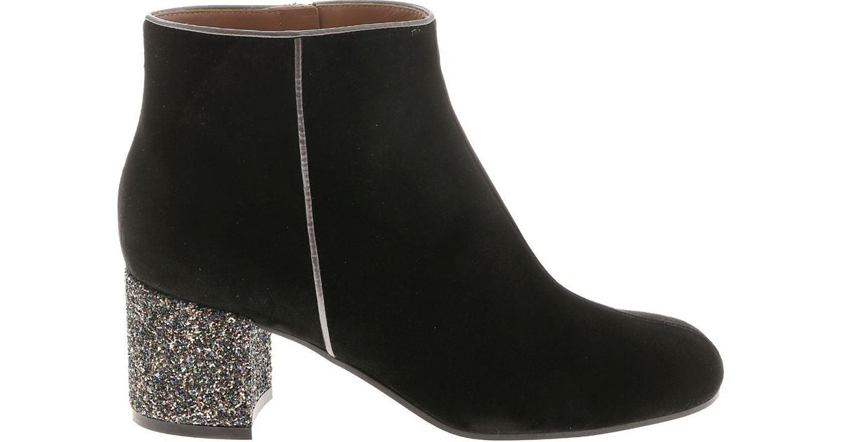 Pollini Black Velvet Ankle Boots With 