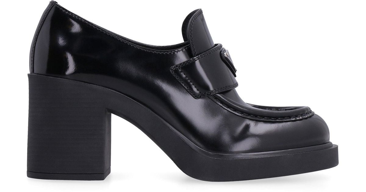 Prada Chocolate High Heel Leather Loafers in Black Lyst