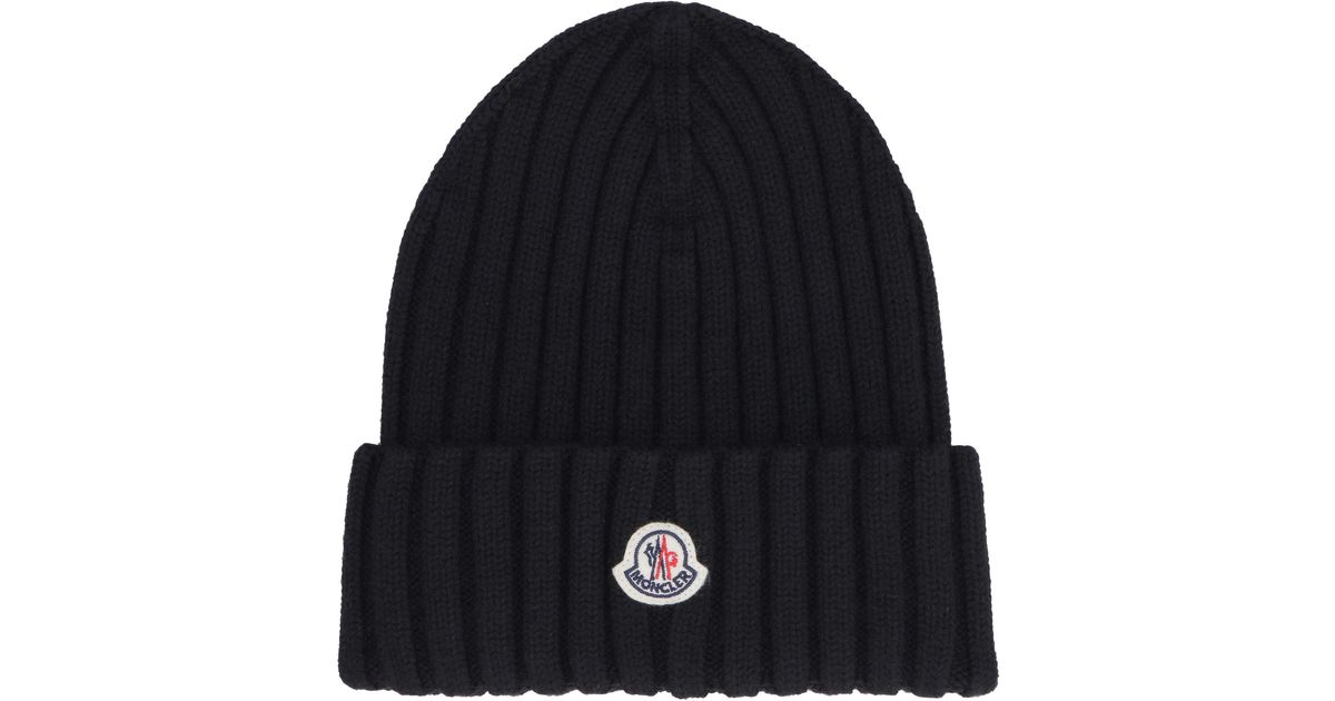 Moncler Ribbed Wool Beanie in Black | Lyst
